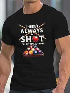 [Plus Size, Summer T-Shirt] Men's Plus Size Casual Crew Neck Short Sleeve T-Shirt for Summer - Pool 8 Ball THERE'S ALWAYS A SHOT