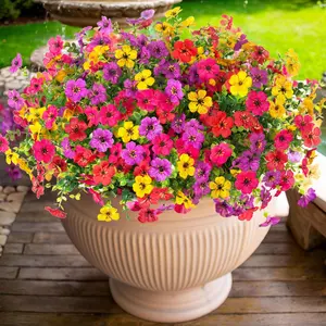 12 Bundles Decorative Artificial Outdoor Flowers, 6-Color Assorted Faux Violets with Eucalyptus, UV-Resistant Fake Plants, Ornaments for Home Porch Patio Decor