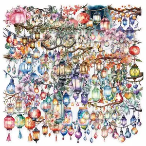 Chinese Style Lantern Pattern Sticker, Waterproof Self Adhesive Decor Paper, Decor Sticker for Gift Greeting Card Water Bottle Laptop Phone, Graphic Decal