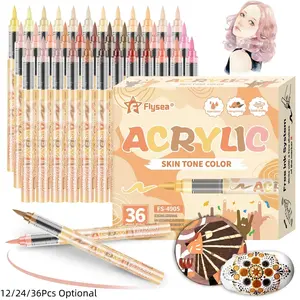 Skin Tones Art Markers,12/24/36/48 Color Soft Brush Tip Acrylic Paint Pens, Quick-Drying Waterproof Acrylic Paint Markers for Illustration Sketching, Wood,Glass,Fabric,Rocks Painting, Art Markers Set, Coloring Book Markers