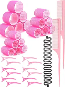 Hair Curler Set with Clips, Comb, and Braider, Ideal for Long and Medium Hair, Women's DIY Hairstyling Tools, Sleepable Curler