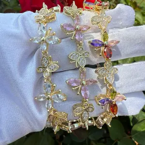 Butterfly Bracelets for Her - Elegant Design with Floral Accents and Colorful Stones