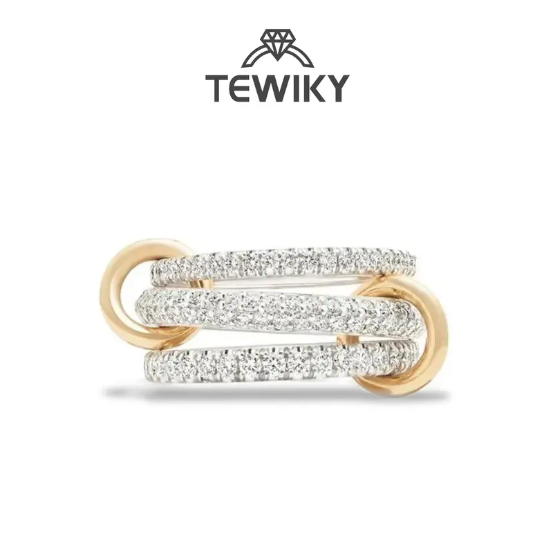 TEWIKY Interlocked Stackable Rings for Women Statement Multi Ring Mixed Metals Stack Cubic Zirconia Stacking Jewelry For Summer dealsforyoudays