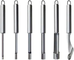 Fruit and Vegetable Corer Tool, Multi-Function Stainless Corer and Pitter Remover Set for , Pear, Cherry, Jujube, Red Dates, Berry, Chili, Jalapeno Pepper, Tomato,  - 6 count