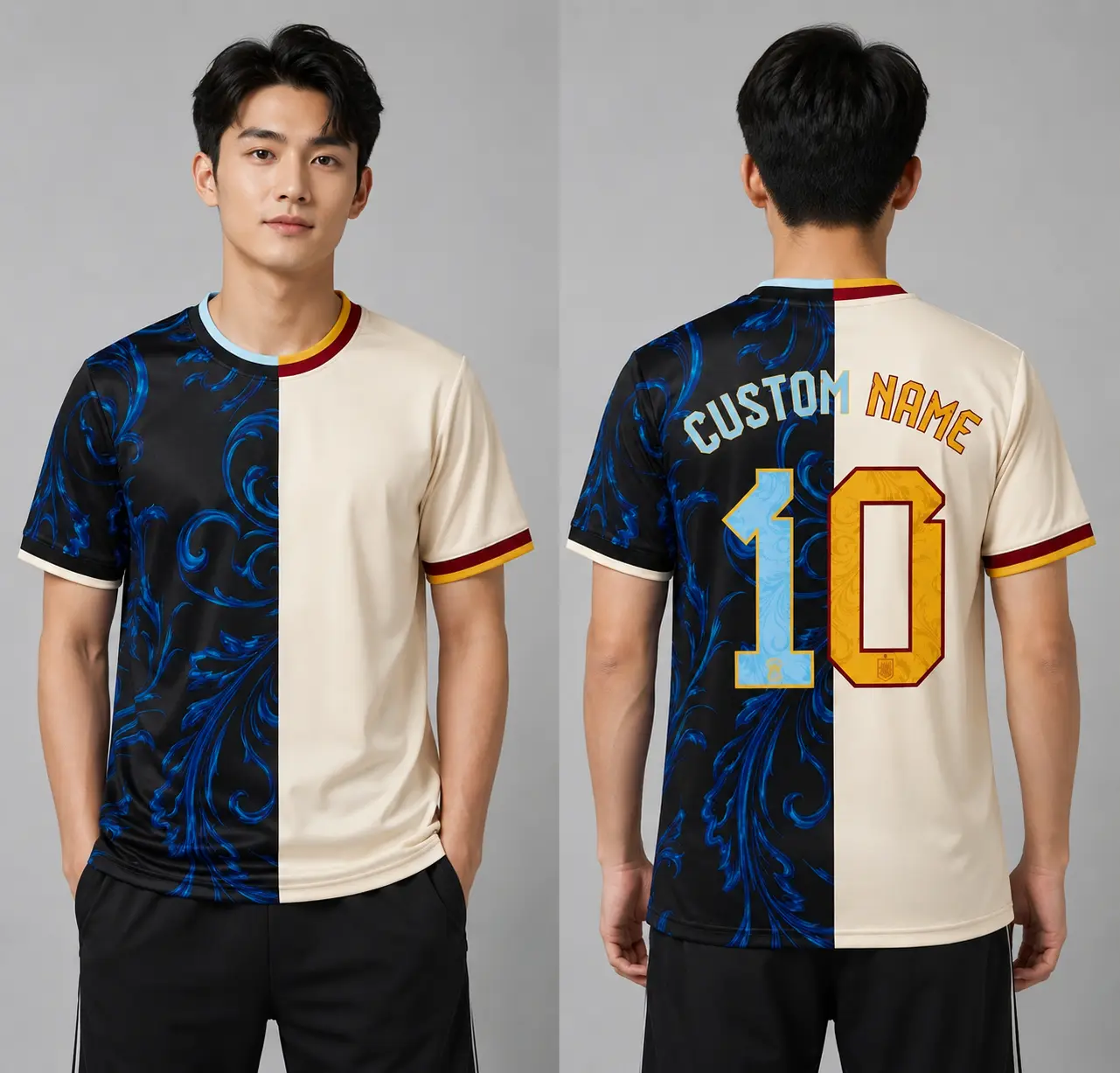 Personalized Split-Design Soccer Jersey – Custom Name and Number 10 Short Sleeve Football Shirt