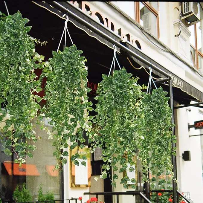 2PCS Artificial Hanging Plants 3.1FT Faux Ivy Vines UV Resistant Fake Greenery for Indoor Outdoor Wall Planters Home Balcony Garden Decor