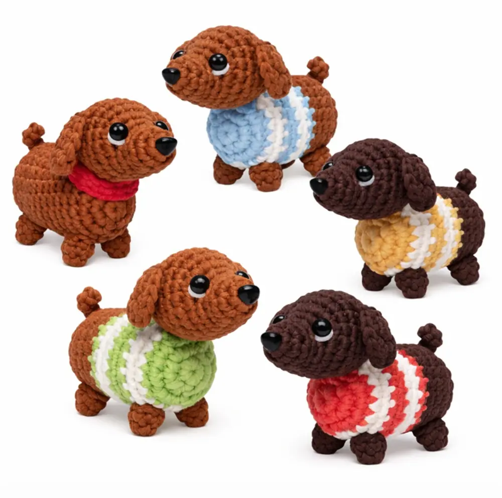 TIKA Beginner Crochet Kit 5-Pack Dachshund Dogs with Step-by-Step Video Tutorials for Adults and Kids