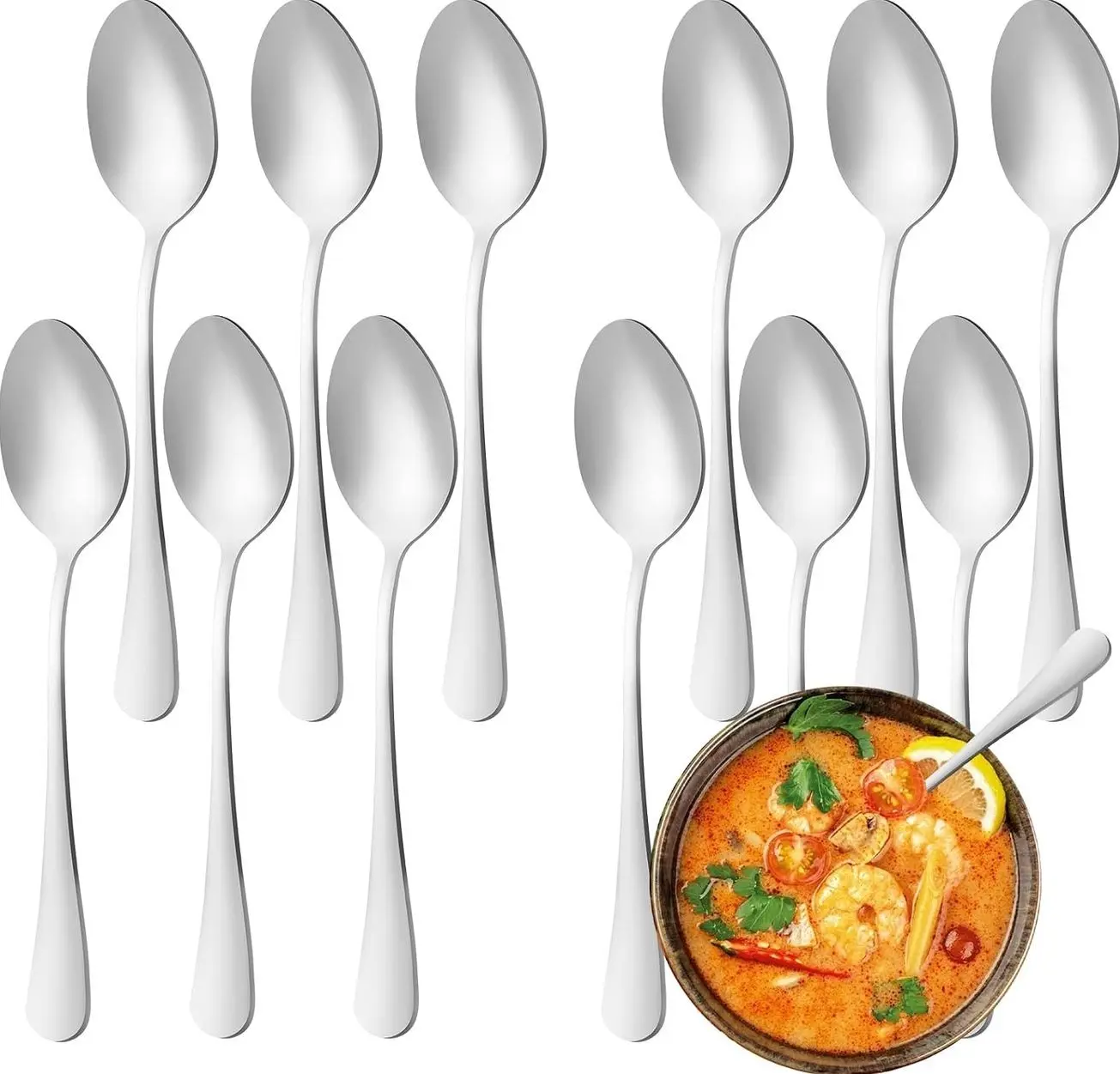 Dinner Spoons Set, Food-Grade Stainless Steel Tablespoons, Durable Metal Table Spoon, Cutlery Soup Spoons Silverware for Home, Kitchen or Restaurant, Mirror Polished, Dishwasher Safe - 7 Inch