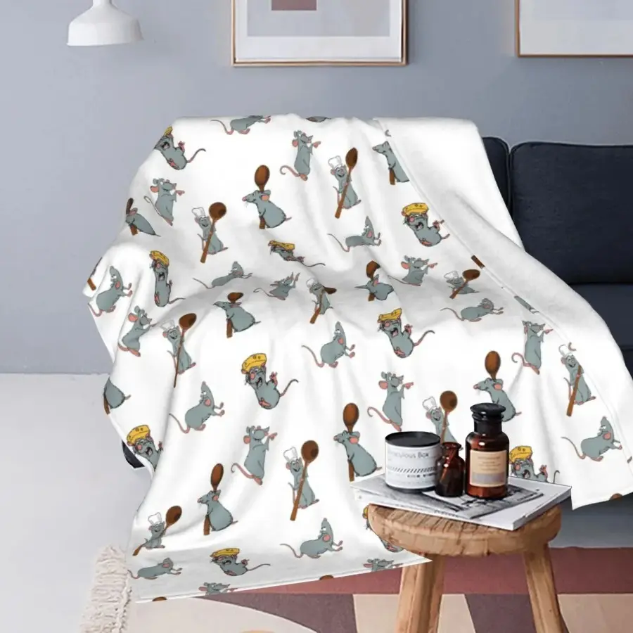 Remy Ratatouille Cartoon Printed Soft Warm Flannel Cozy Throw Blanket - Decorative Sofa Blanket, Bed Use, Living Room Decorations, Kawaii Home Accent, Blankets For Bed, Cozy Throw Blankets