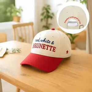 Embroidered Red White Brunette Cap Patriotic Americana Hat