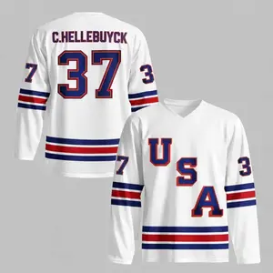 Mesh Hockey Jersey Printed Hellebuyck Name & Number Fan Apparel, USA Hockey Uniform for Men Women