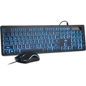 Three Colors Backlit Keyboard and Mouse, Wired Keyboard and Mouse Combo, USB Keyboard and Mouse Set, Quiet Input Gaming Keyboard, Optical RGB Mouse For School, Office, Business and Gaming