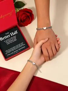 Couple Heart-Shaped Bracelet Gift Box Set, Stainless Steel Romantic Simple Jewelry, Perfect for Anniversary/dating, Ideal Christmas & Valentine's Day Gift