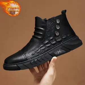 British Style Boots Winter New Shoes High Top Wear-resistant Shoes Men's Thick Soft Soled Snow Boots