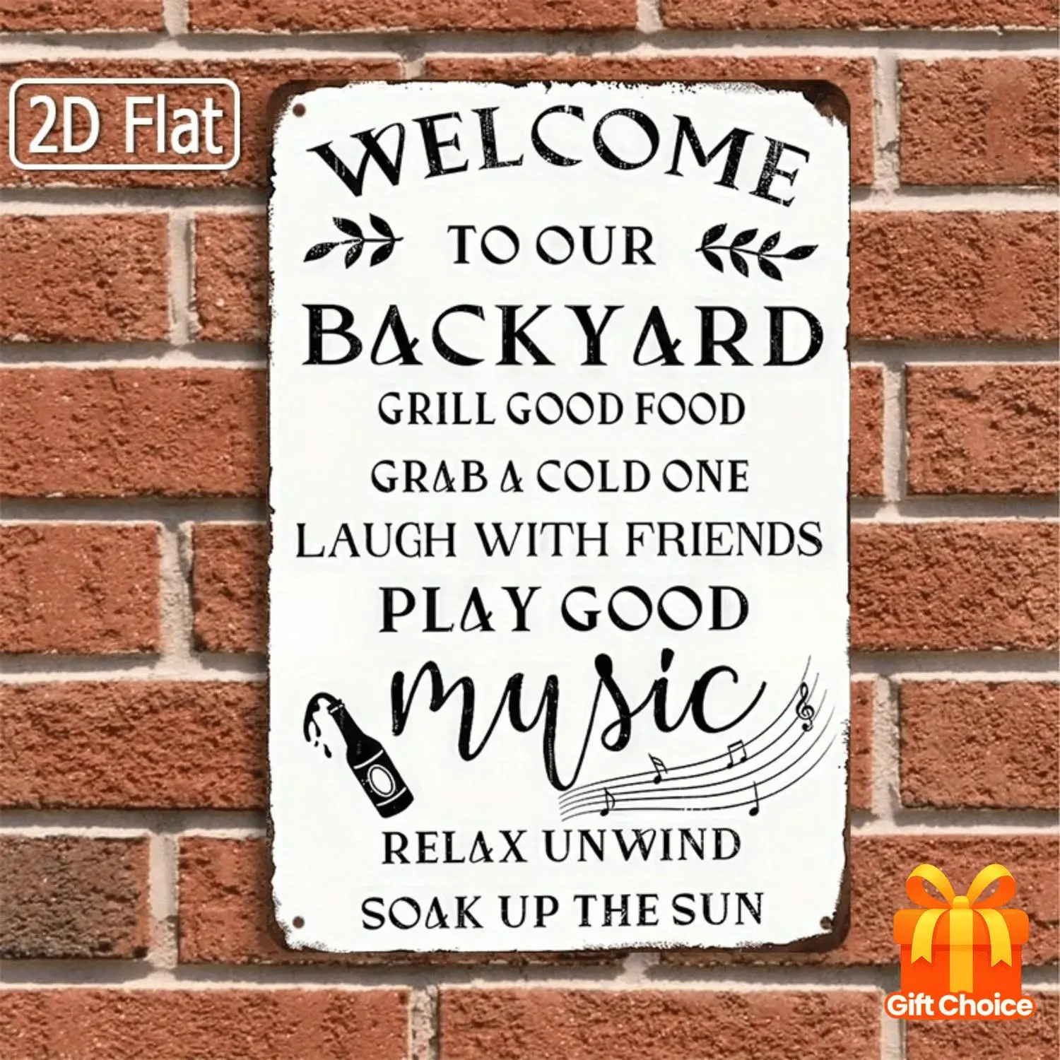Funny Welcome to Our Backyard Metal Sign - Outdoor/Indoor BBQ Party Decor with Grill Food List - Heavy-Duty Weatherproof Tin Art for Patio, Garden, Porch - Funny Backyard Rules Decoration Yard Decor, Music Themed Decor