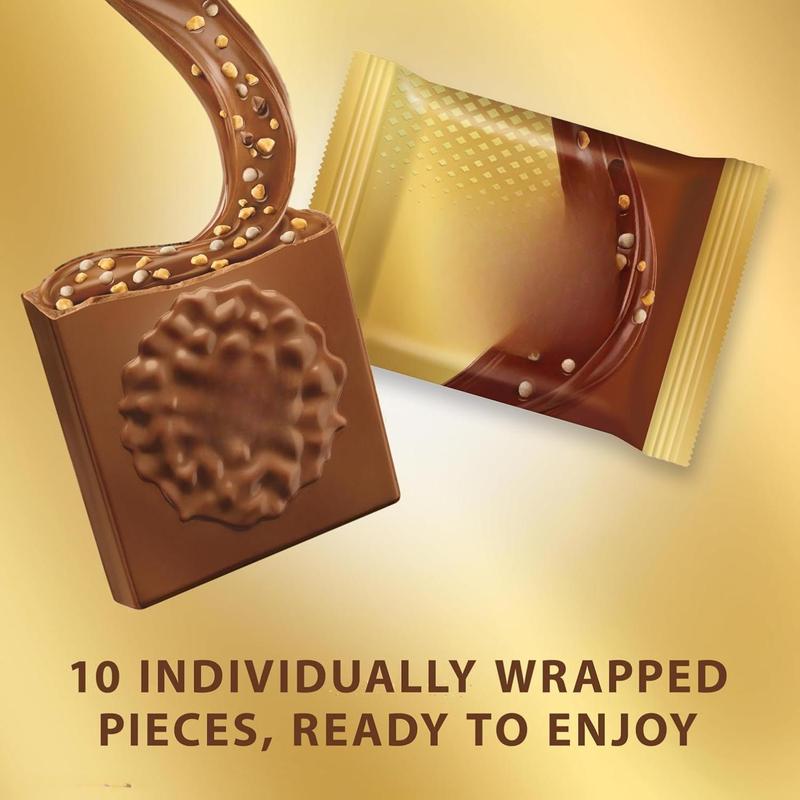 Ferrero Rocher Premium Milk chocolate squares, Hazelnut & Cocoa Filling, Individually Wrapped for Sharing, ​3.7 oz