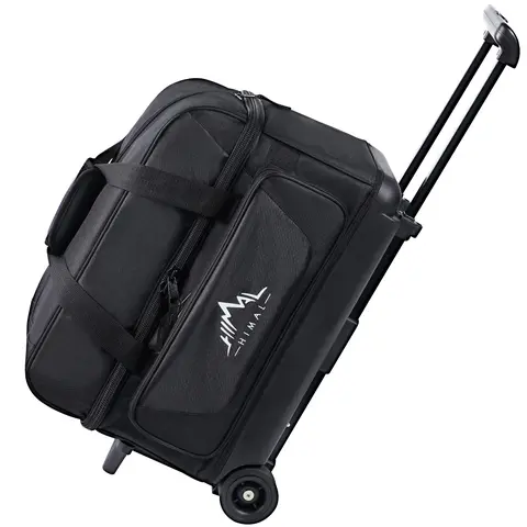 GoHimal Double Roller 2 Ball Bowling Bag with Separate Shoe Compartment for Bowling Shoes (Up To US Mens Size 15) and Oversized Accessory Pocket, Retractable Handle - Extends to 40"