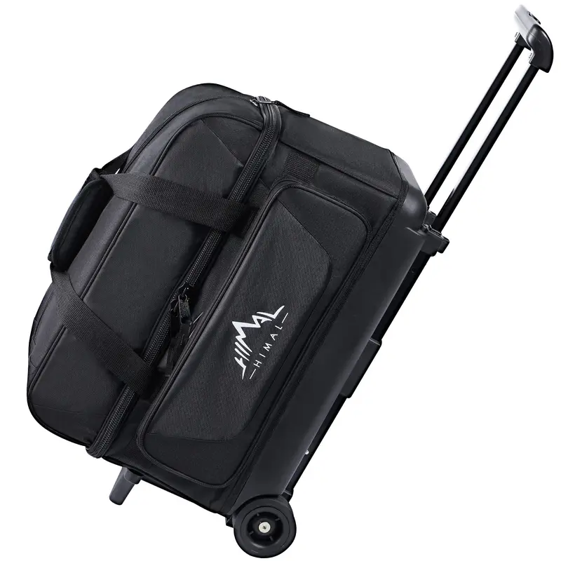 GoHimal Double Roller 2 Ball Bowling Bag with Separate Shoe Compartment for Bowling Shoes (Up To US Mens Size 15) and Oversized Accessory Pocket, Retractable Handle - Extends to 40"