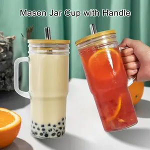 Everyone Is Obsessed With This Cup！4Oz Clear Glass Mason Jar With Bamboo Lid & Straw Portable Drink Cup For Iced Coffee Tea Beer Perfect For Camping Office & Holiday Gifts
