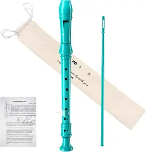 Soprano Recorder Instrument for  Beginner,  Fingering C Key 3 count with Cleaning Kit, Thumb Rest, Cotton Bag, Fingering Chart, ERS-21GSB, Sky Blue, School-Approved