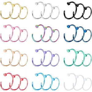 CASSIECA 20G 36-Count 316L Stainless Steel Colored Nose Ring Hoop, Unisex Nose Piercing Jewelry with 6-12mm Sizes for Daily Wear
