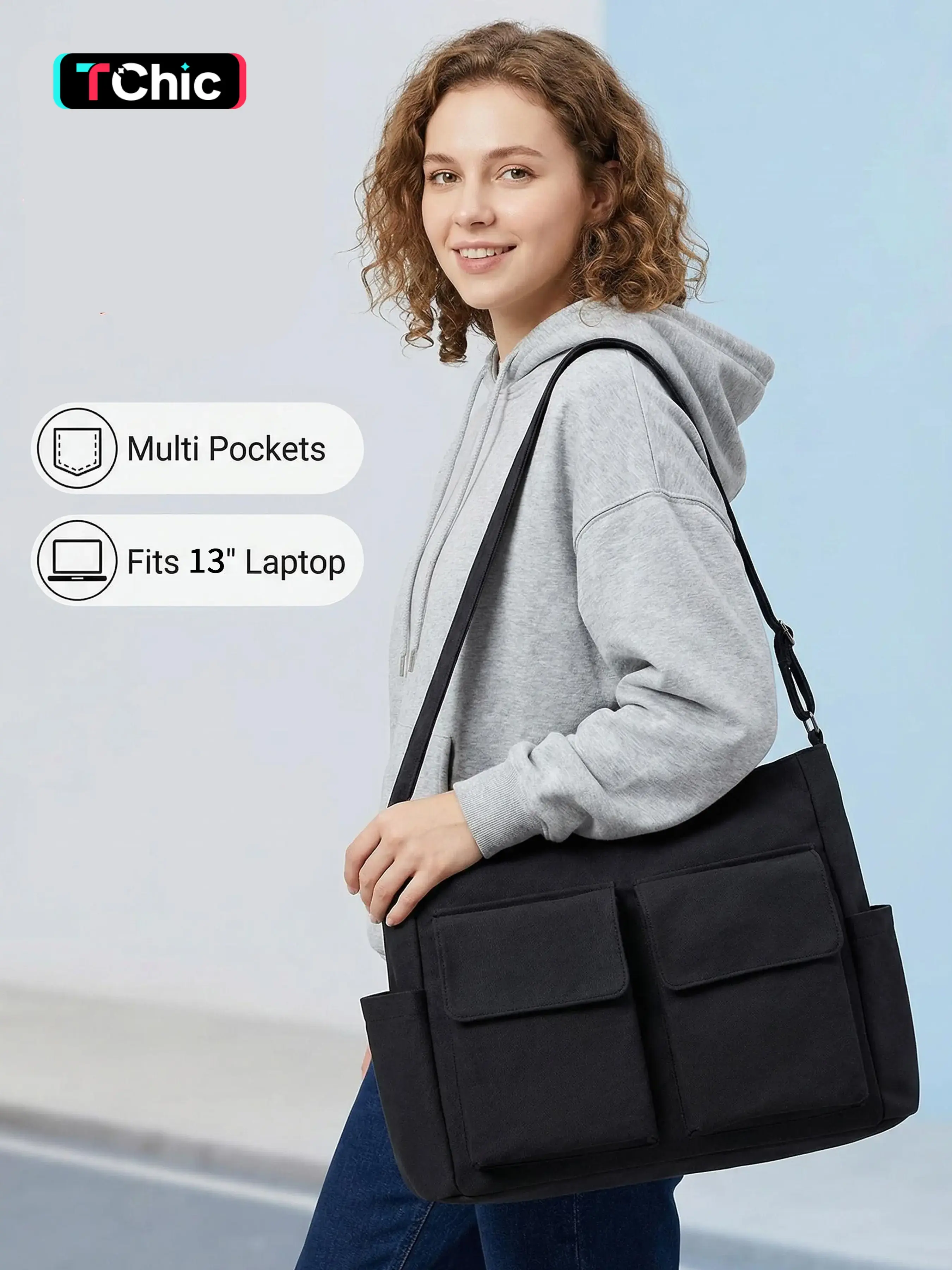 Cute Vintage Black Canvas Messenger Bag for School, Crossbody, Multifunction Messenger Bag, Shoulder Laptop Bag, Zipper Bag for Women or Men Casual College Work