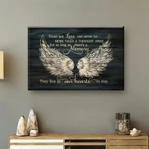1 Piece Wooden Frame Canvas Painting, Wood Grain Print, Angel Wings, We Can Never Love More Than One Idea, Framed Wall Art Print, Modern Minimalist Design, for Living Room and Bedroom, Home Decoration, Holiday Gift for Her or Him, Ready to Hang