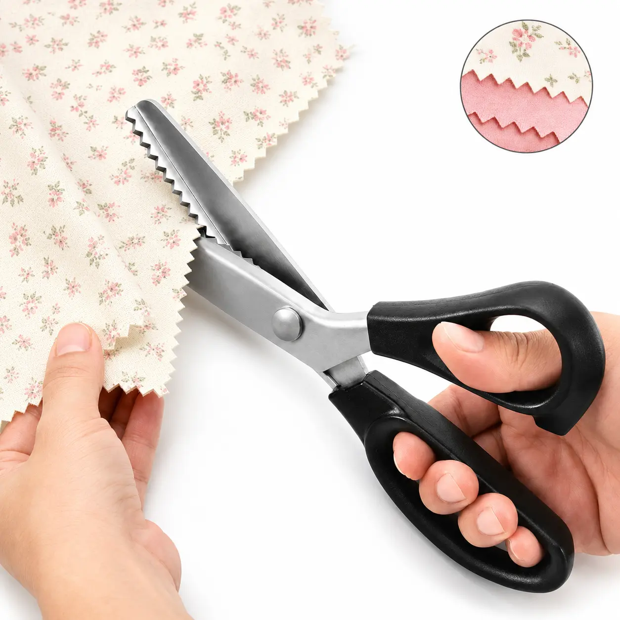 Stainless Steel Pinking Shears, Sharp Zigzag Fabric Scissors with Serrated Blades for Sewing, Tailoring, Dressmaking, Lace Cutting and DIY Crafts