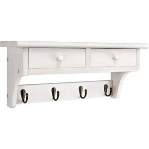 Coat Hooks Wall Mounted, Rustic Wood Coat Rack Wall Mount Shelf with Hooks, Farmhouse Wall Coat Rack with Shelf & Coat Hook for Entryway, Mudroom, Bedroom, Kitchen, Bathroom (White)