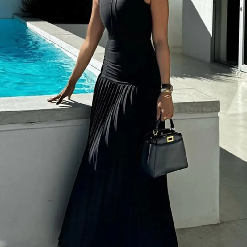 Women's Solid Color Tight-fitting Tank Dress, Casual Classy Dress, Casual Sleeveless Long Dress for Summer, Ladies Clothes for Daily Wear, Casual Everyday Wear, Dresses for Women, Womenswear, Casual Summer Sundresses
