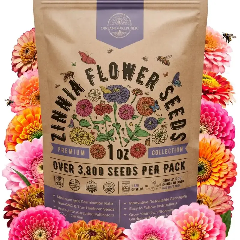 Zinnia Seeds Pack 1 oz - Over 3,800 Non-GMO Heirloom Zinnia Seeds for Planting, Annual Flowers in Individual Seed Packet, Flower Seed for Planting Home Garden Indoor & Outdoor Gardening