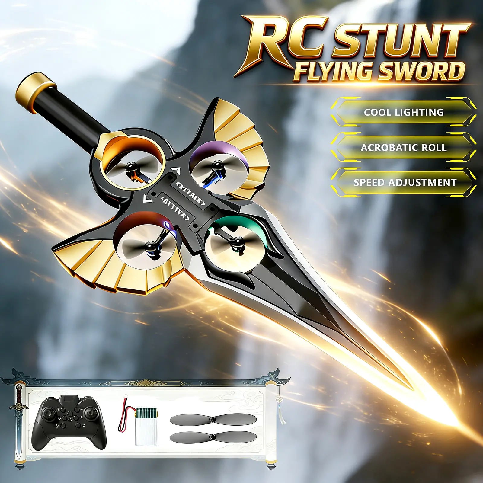 Stunt Flying Sword Remote Control Glider Toy With LED Lights, 360° Stunt Flips Drone, Drop-proof Frame, Multi Gear Speed Adjustment, Holiday & Birthday Gifts for Remote Control Enthusiasts