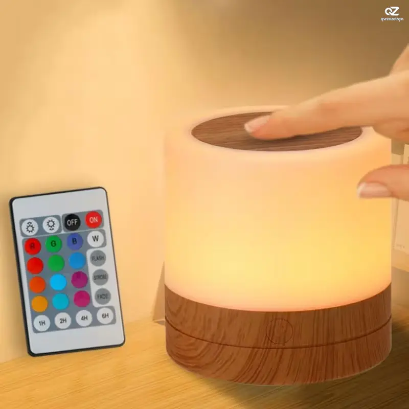 USB Rechargeable Cordless Touch Bedside Lamp, 13 RGB Colors, 4 Brightness Levels with Remote Control, Portable Night Light for Bedroom & Living Room
