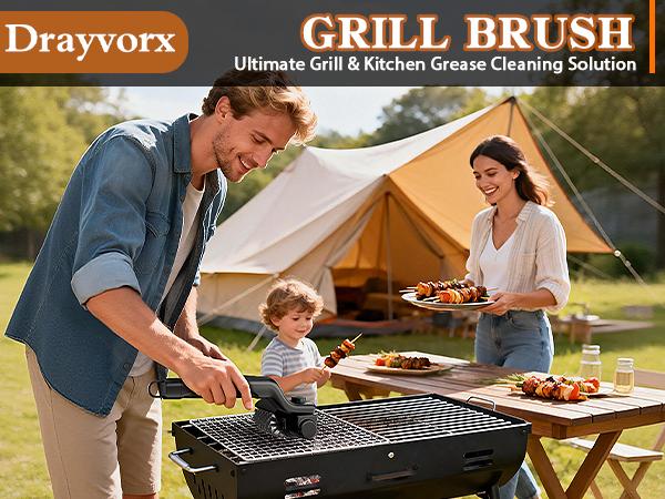 Drayvorx Electric Grill Brush for Outdoor, 2026 TikTok BBQ Grill Cleaner with 2 Heads, 3-Speed & Angle Adjust Cordless Rotary Grill Brush, 150Mins Runtime Grill Cleaning Brush for Barbecue Grates