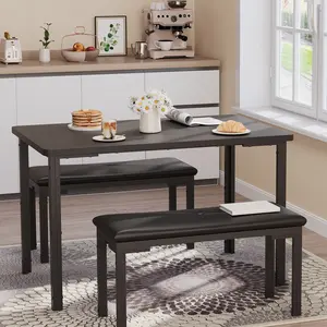 Space-Saving 3-Piece Dining Table Set – Rectangular Wood Table & 2 Benches for 4, Perfect for Small Kitchens, Dining Rooms or Apartments