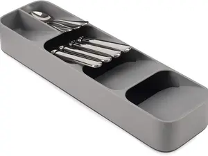 "INSTANT SAVINGS" DrawerStore Compact Utensil Organizer For Kitchen Drawer Silverware, Flatware Tray, Small, Grey Boxes