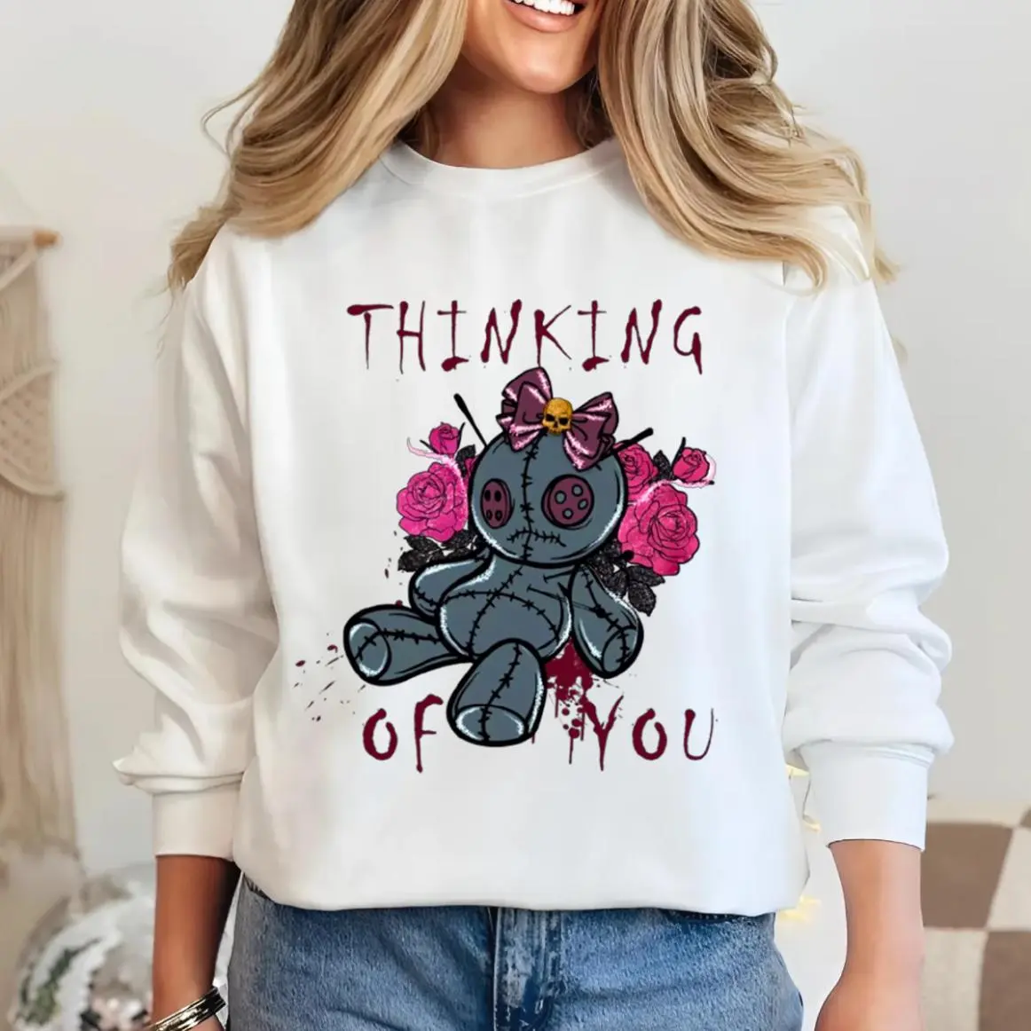 Voodoo Doll ,Halloween unisex sweater hot Halloween Thinking Of You Spooky Witch Funny, Simple Style, Casual Style