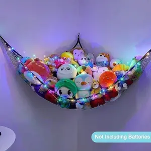 Unicorn Castle Stuffed Animals Net or Hammock Kids Toy Storage Organizer with LED Light Hanging Corner Stuffed Animals Holder Kids Girls Room Decor,Black,Large (Pack of 1)