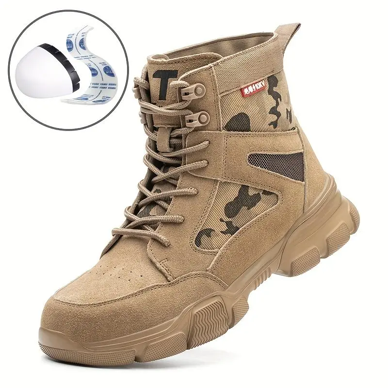 Industrial Work Shoes for Males, Leather Lace-up Boots with Reinforced Alloy Safety Toe, Metatarsal Guard & Puncture-Resistant Soles, Footwear