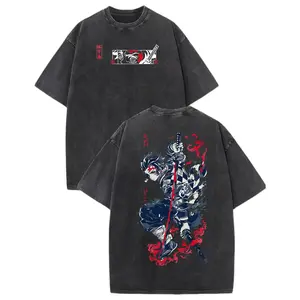 valentine shirts Tanjiro Kamado Fire Sun Water Breathing Demon Slayer Kimetsu No Yaiba anime manga Washed t-shirt hoodie 2 sided printing graphic tees 90s Top