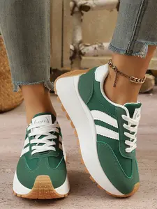 Women's Fashion Thick Sole Sports Shoes, Breathable Walking Shoes, Comfort Support, Casual Textile Fabric, Rubber Sole, All Seasons