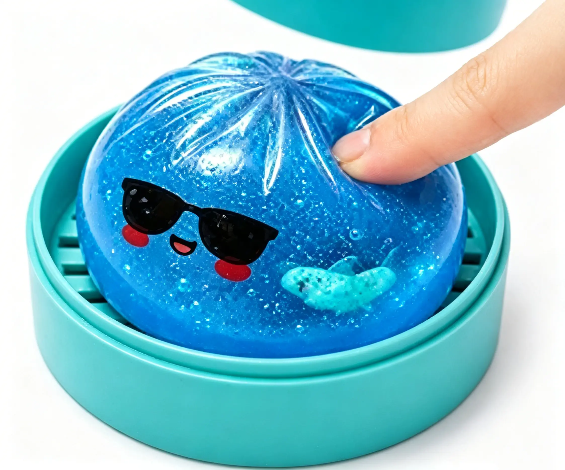 2 Pcs Blue Glitter Cool Dumpling Stress Squeeze Toy, TPR Slow Rebound Cute Shark Inside Bun Fidget Toy, Novelty Party Goodie Bag Fillers Stress Release Toy