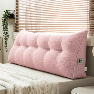 BEKRVIO Pink Large Teddy Velvet Bed Headboard Wedge Pillow Back Support Reading Cushion Bolster for Sofa Women Home Decor