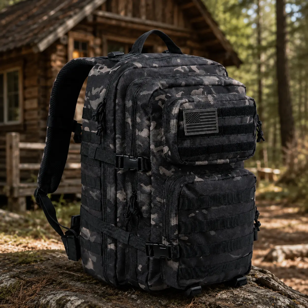 Large Capacity Military Tactical Backpack: Army 3-Day Assault Pack Molle Sports Bags Backpacks for Outdoor Activities With USA Flag Patch