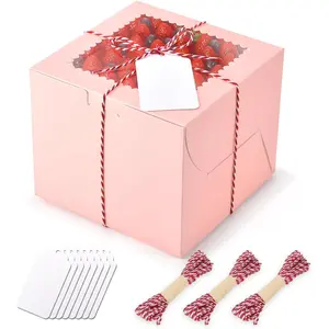 20 count Mini Cake Boxes with Window, 6x6x5 Inches  Bakery Boxes, Small 4 Cupcake Boxes, Cake Packaging for Pastries, Cookies, Chocolates, Cupcakes, Birthday Party, Wedding
