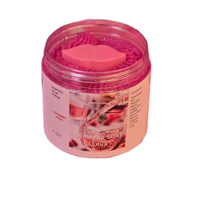 Loveberry Crush Whipped Foaming Sugar Scrub. Exfoliating Body Wash & Scrub. All Natural Shea Butter Whipped Soap/Shaving Cream handmade gentle creamy Smooth Exfoliate Moisturizing