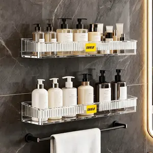 2pcs Thickened Bathroom Wall-Mounted Storage Rack, No Drilling Installation, Waterproof, Large Capacity, Suitable for Kitchen, Living Room, Bedroom