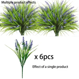 6 Bundles Artificial Plants, Outdoor Faux Lavender Flowers, Artificial Lavender Bouquet, Fake Monstera Plastic Greenery, Garden Plants for Home Porch Window Terrace Hanging Planters, Indoor Decor