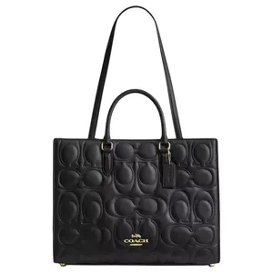Coach Maggie 36 Leather Tote Bag With Signature Logo For Women In Black