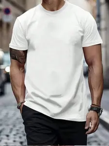 Men's Solid Color Short Sleeve Tee, Regular Fit Casual Fashion Round Neck T-shirt for Summer, Men's Top for Daily Wear